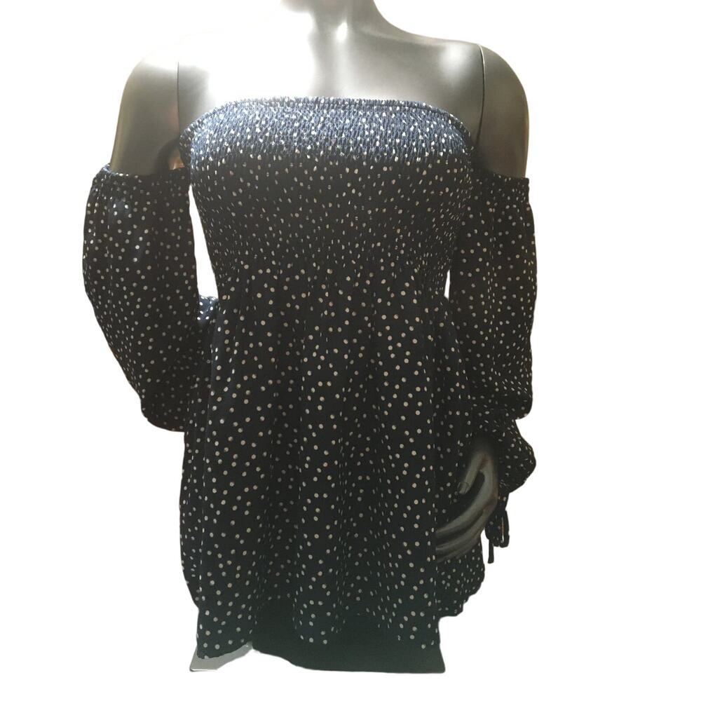 NWT Living Doll Los Angeles XL Shoulder Show Navy Ivory Long Sleeves W Ties Top